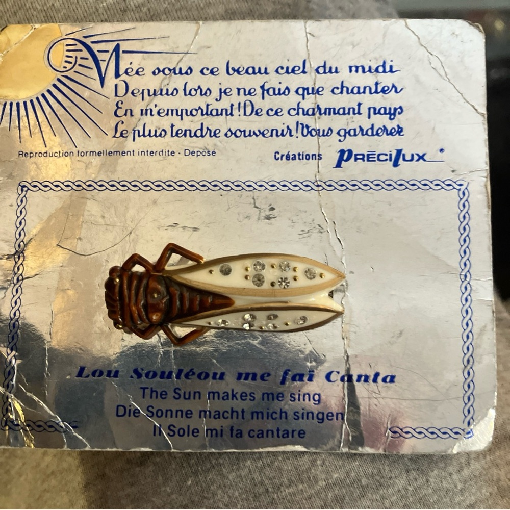 Pin Brooch Vintage Cicada Bug Good Luck Cigale View 2